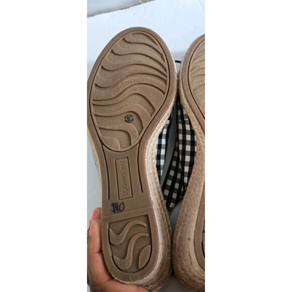 St Johns Bay Wedge Sandals Size 9.5 Lindy Black White Gingham Picnic Pattern New - Picture 7 of 8